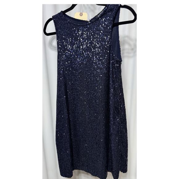 Marina Navy Blue Sequin Beaded Slip Dress Size 6 Made In USA Cocktail Party - Picture 4 of 7